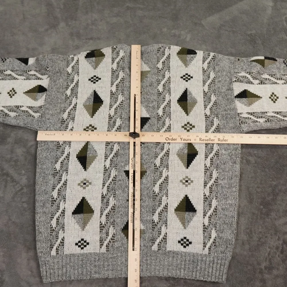 Vtg Cooper Sweater Mens Extra Large‎ White Gray Geoetric Wool Canada Birds Eye